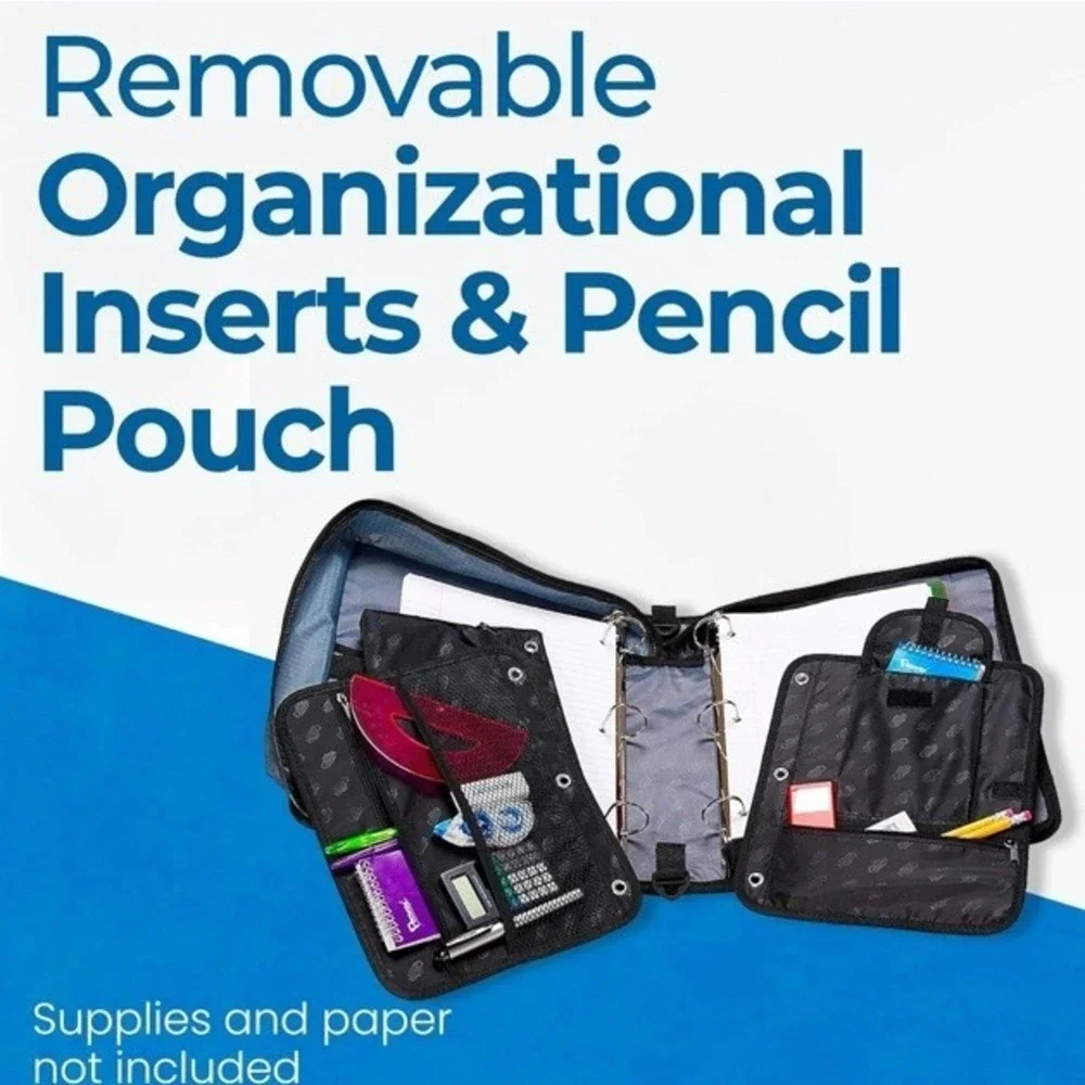 Case It The Dual 2 in 1 Zipper Binder Two 1.5 Inch D Rings Pen Pouch Strap Carry